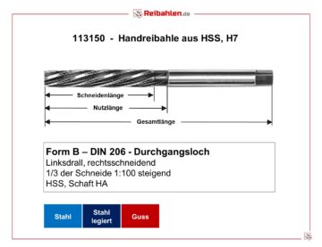 Reibahle HSS Handreibahle Durchmesser 4,3 H7 NEU GL 100 mm grad S4,5 