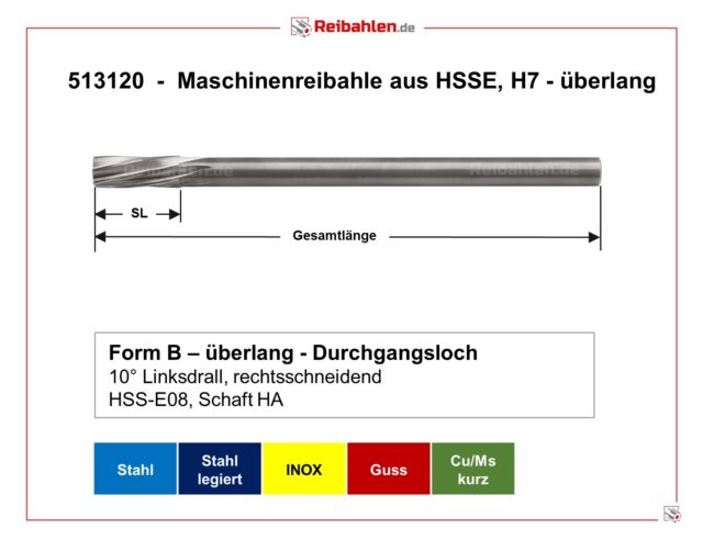 M.Reibahle NC HSSE 6,20 Mm – Hochpräzisions-Reibahle Für Metallbearbeitung, Schaft 6 Mm, Gesamtlänge 101 Mm