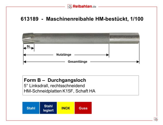 Maschinenreibahle H7 HSSE lang Art.513110 Maschinenreibahle H7 HSSE lang Art.513110